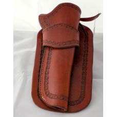 Handmade Holster Loop Style with Flower head Cross Border Stamp Design in Medium Brown RH